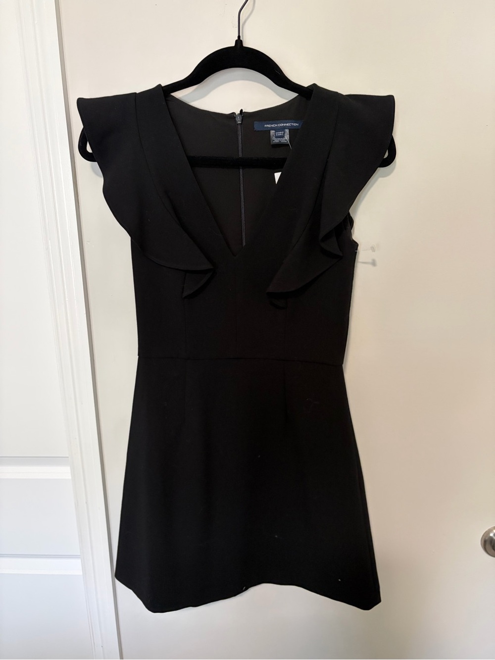 French Connection Whisper Ruffle Minidress Black Mini Dress Size 2